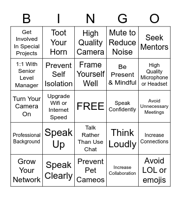 Virtual Impact Bingo Card