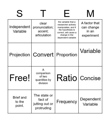 March Vocab. Bingo Card