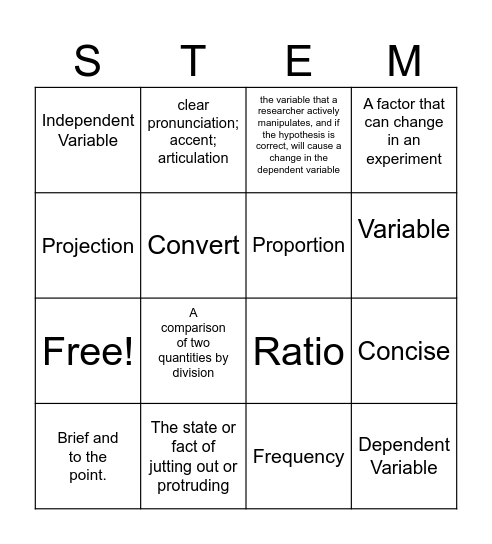 March Vocab. Bingo Card