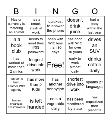 Co-Worker Bingo Card