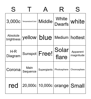 Sun and Stars Bingo Card
