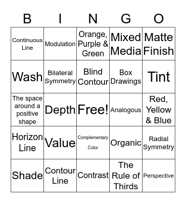 Artsy Fartsy Bingo Card
