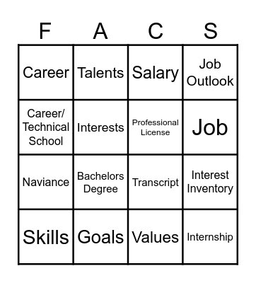 Career Vocabulary Bingo Card