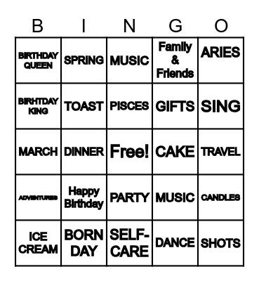 MARCH BIRTHDAY Bingo Card