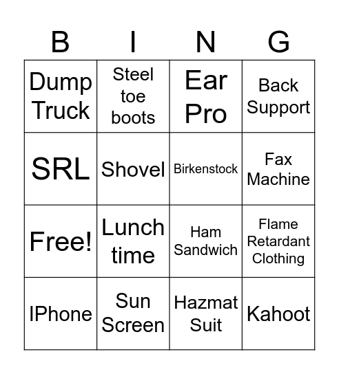 PPE Bingo Card