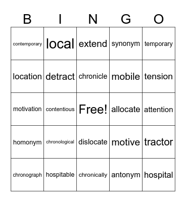 Unit 6, 7, and 8 Morphemes BINGO Card