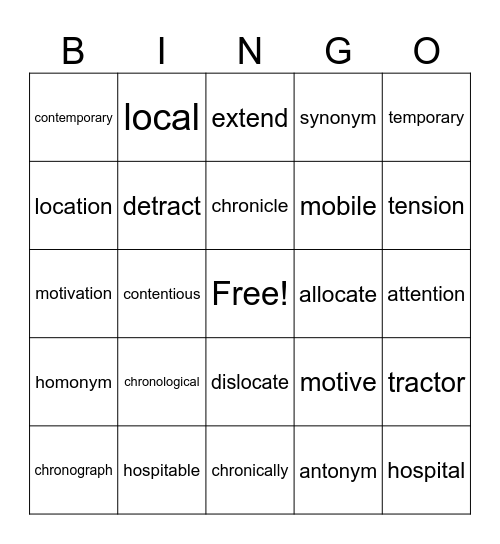 Unit 6, 7, and 8 Morphemes BINGO Card