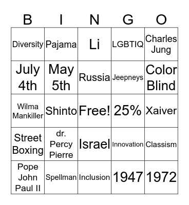 Diversity Bingo Card