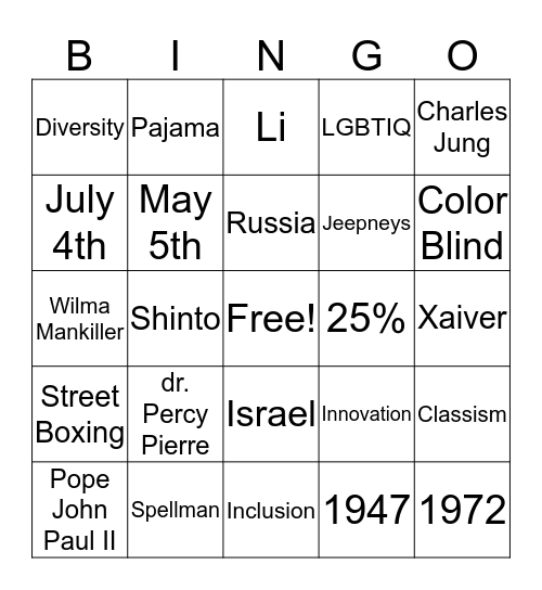 Diversity Bingo Card