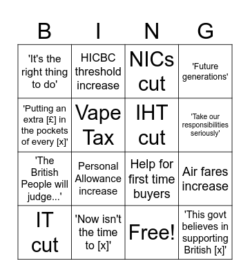 BUXT BUGEDUD Bingo Card