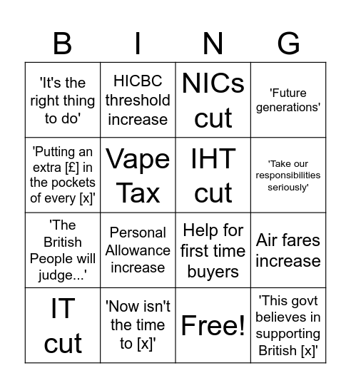 BUXT BUGEDUD Bingo Card