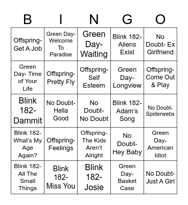 Radio Bingo Ska & Punk Showdown Bingo Card