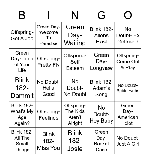 Radio Bingo Ska & Punk Showdown Bingo Card