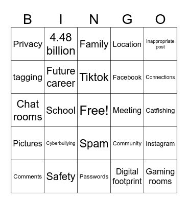 Safe Social Media Usage Bingo Card