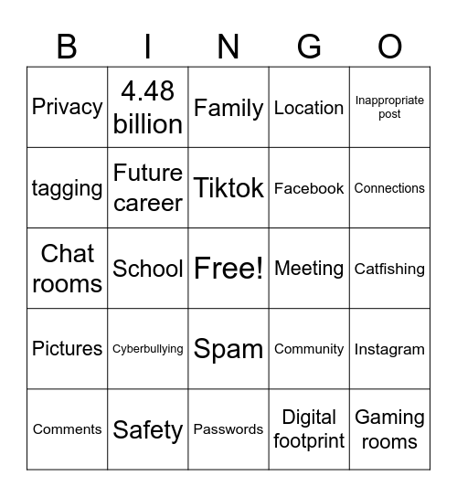 Safe Social Media Usage Bingo Card