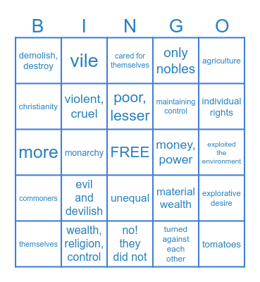 Spanish Worldview Bingo Card