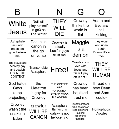 Horrendous Takes Bingo Card