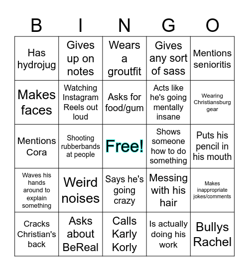 Noah Bingo Card