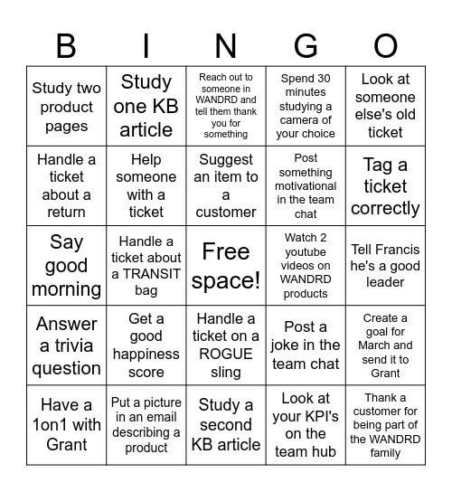 CX MARCH BINGO Card