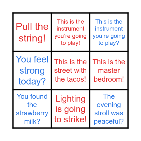 Question or Exclamation Bingo Card