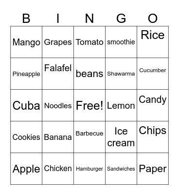 Learning about food Bingo Card