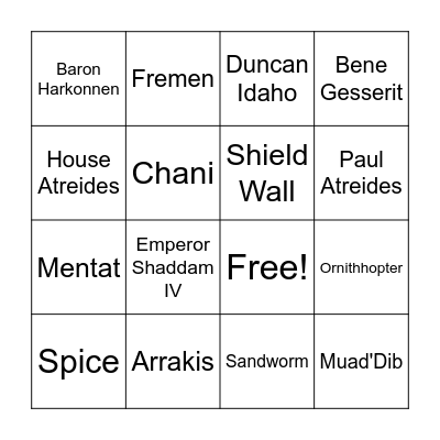 DUNE Bingo! Bingo Card