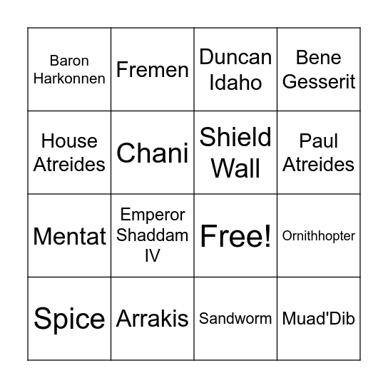 DUNE Bingo! Bingo Card