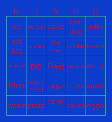 food bingo Card