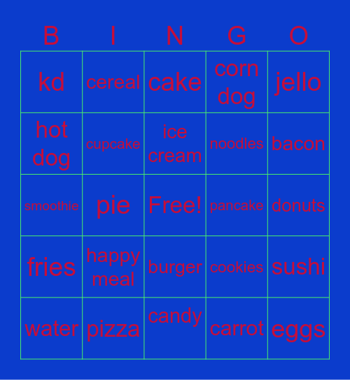 food bingo Card