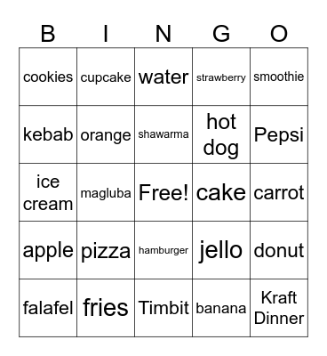 Food Bingo Card