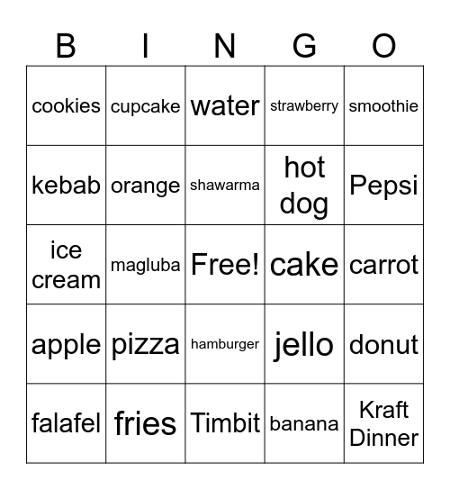 Food Bingo Card