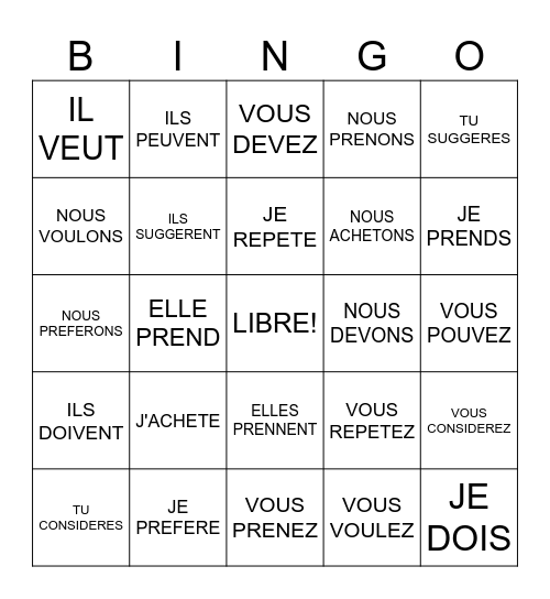 spelling change verbs Bingo Card