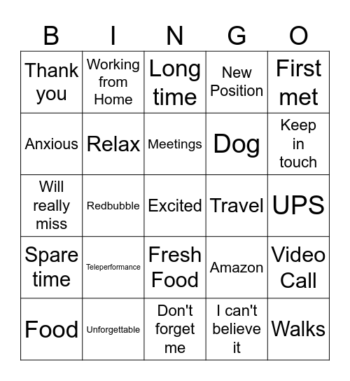 Farewell Stacey Bingo Card