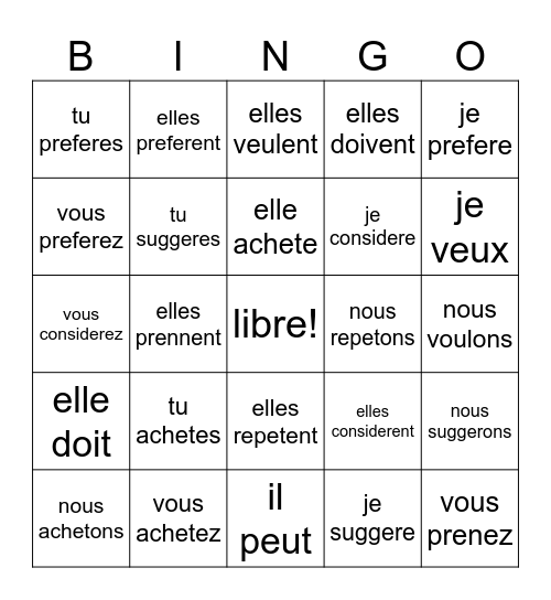 SPELLING CHANGE VERBS (2) Bingo Card