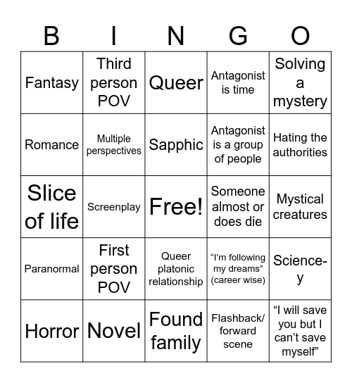 Writeblr Bingo Card