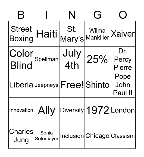 Diversity Bingo Card