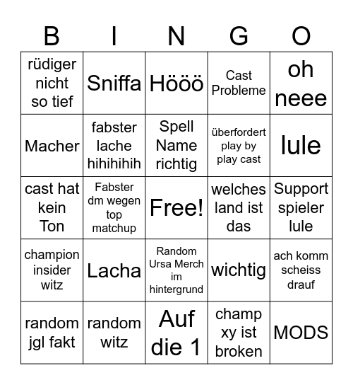 Fabster Cast Bingo Card