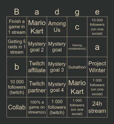 Badger Bingo Card
