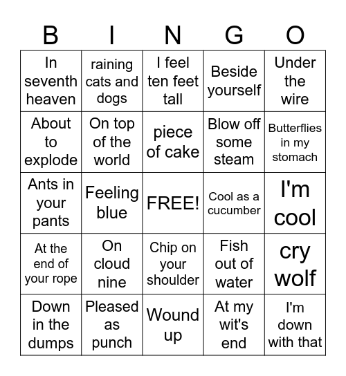 Idioms Bingo Card