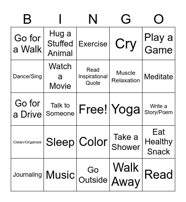 Coping Skills Bingo Card