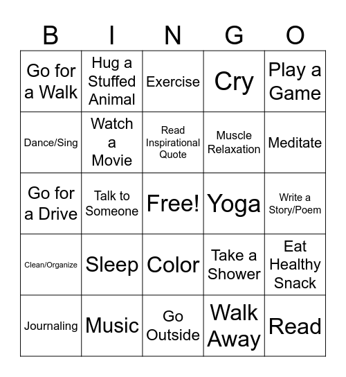 Coping Skills Bingo Card