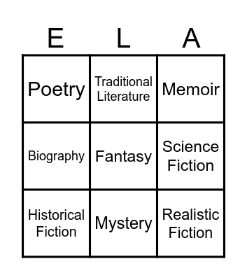 Genre Bingo - ELA! Bingo Card