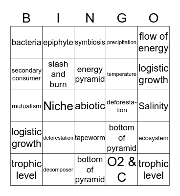 ECOLOGY BINGO Card