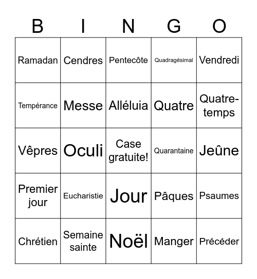 Bingo du carême Bingo Card