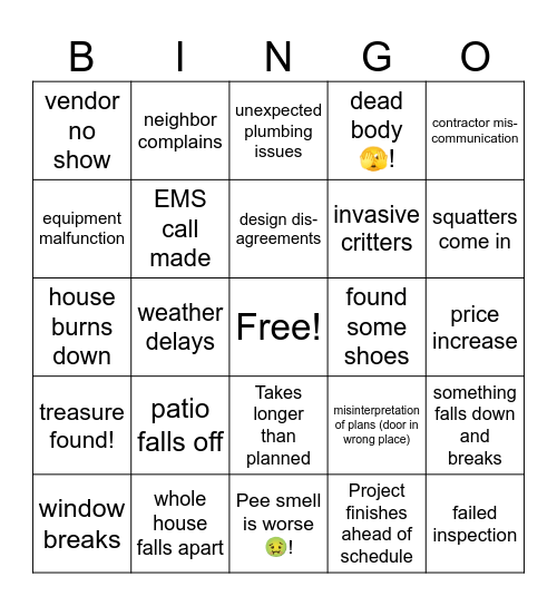 Colorado Springs Raising the House! Bingo Card
