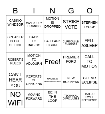 AGM 2024 Bingo Card