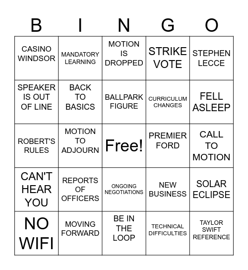 AGM 2024 Bingo Card