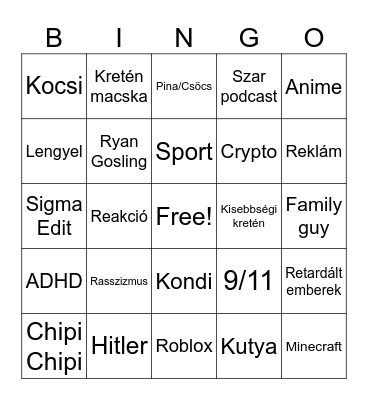 Instagram/TikTok videók Bingo Card