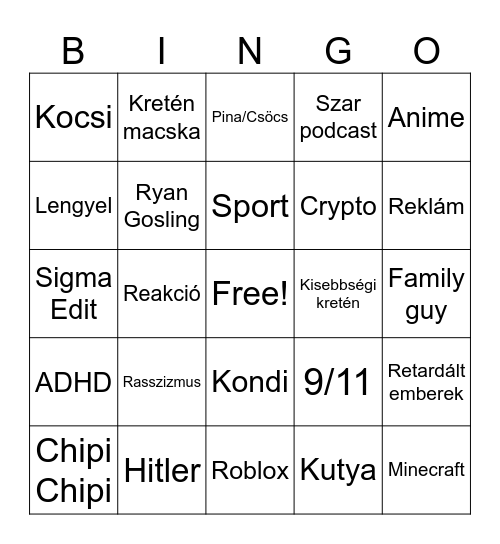 Instagram/TikTok videók Bingo Card