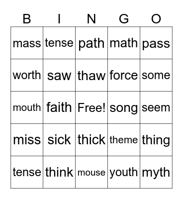 s vs th Bingo Card
